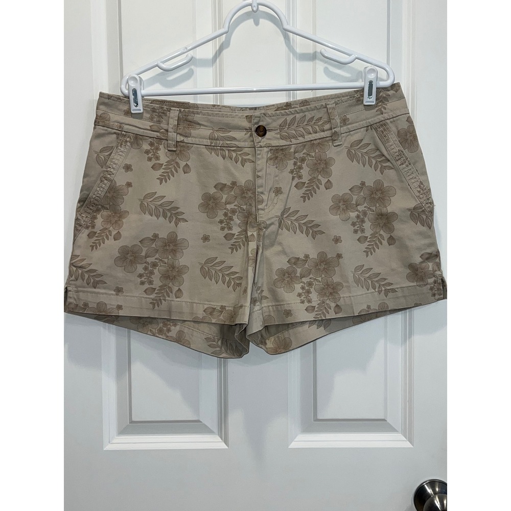 Field & Stream Womens Khaki Floral Cotton Chino Shorts Size 12 Tan Botanical